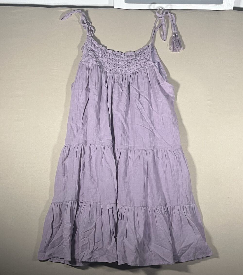 Easel Purple Solid Scoop Neck Tiered Ruffle Knee Length Sundress, L Regular